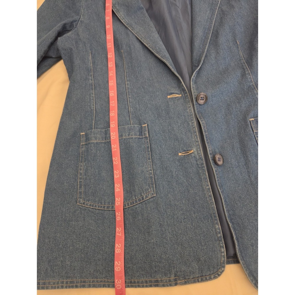 Denim & Co Blue Denim Blazer Jacket Women's Large Cotton Button Front Pockets - Picture 13 of 15